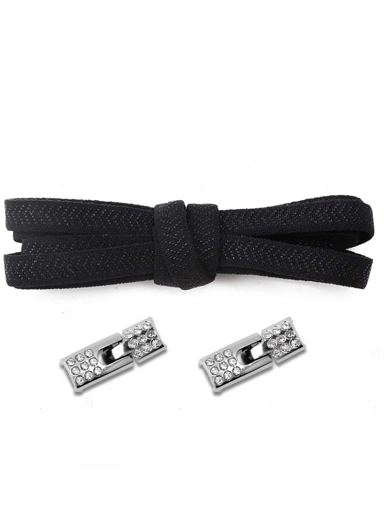 1pair Rhinestone Decor No-tie Shoelaces With Buckle, Polyester Fashionable Accessories For Sneakers