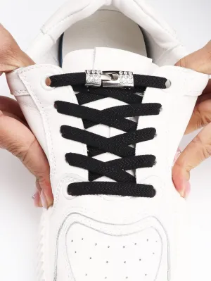 1pair Rhinestone Decor No-tie Shoelaces With Buckle, Polyester Fashionable Accessories For Sneakers
