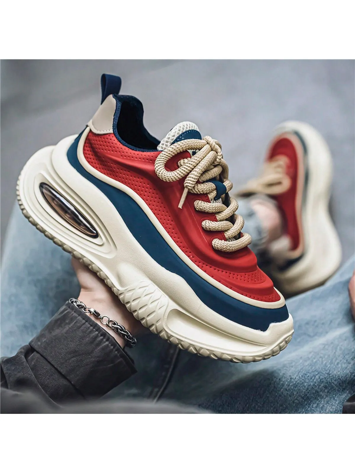 2024 New Casual Men Shoes Niche Low-Top Design Fashionable Thick Sole Sneakers Colorblock Athletic Shoes