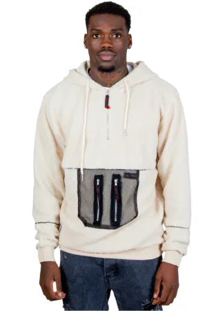 Alaska Borg Hoody With Mesh Pocket In Light Cream
