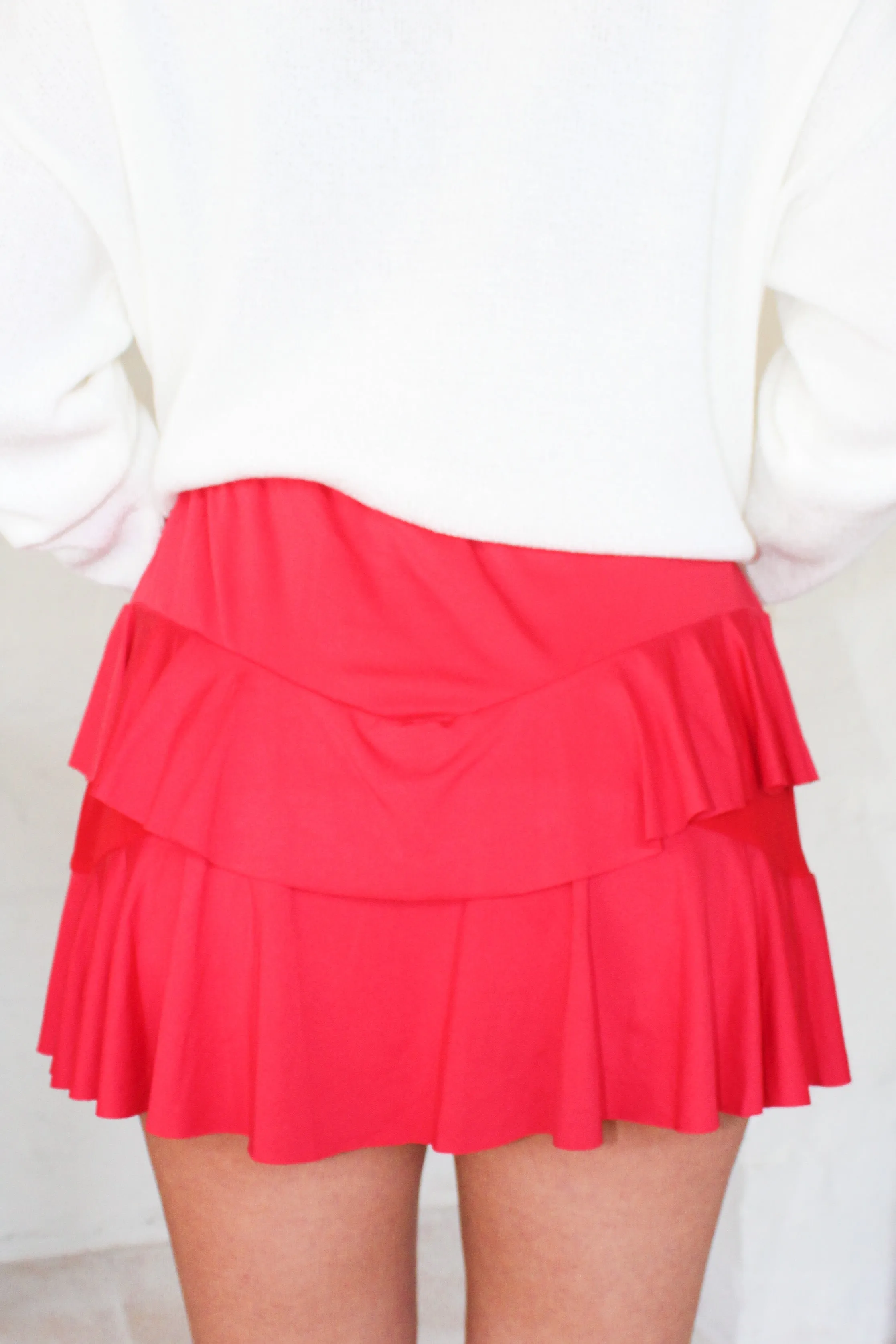 Blissful Moments Ruffle Tiered Skort in Red