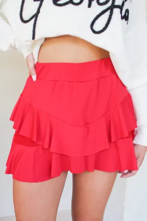 Blissful Moments Ruffle Tiered Skort in Red