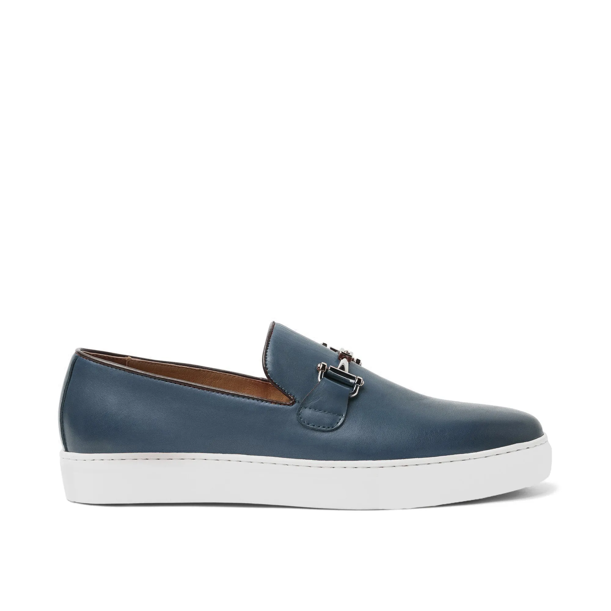 Blue Leather Alvin Horse Bit Slip On Sneakers