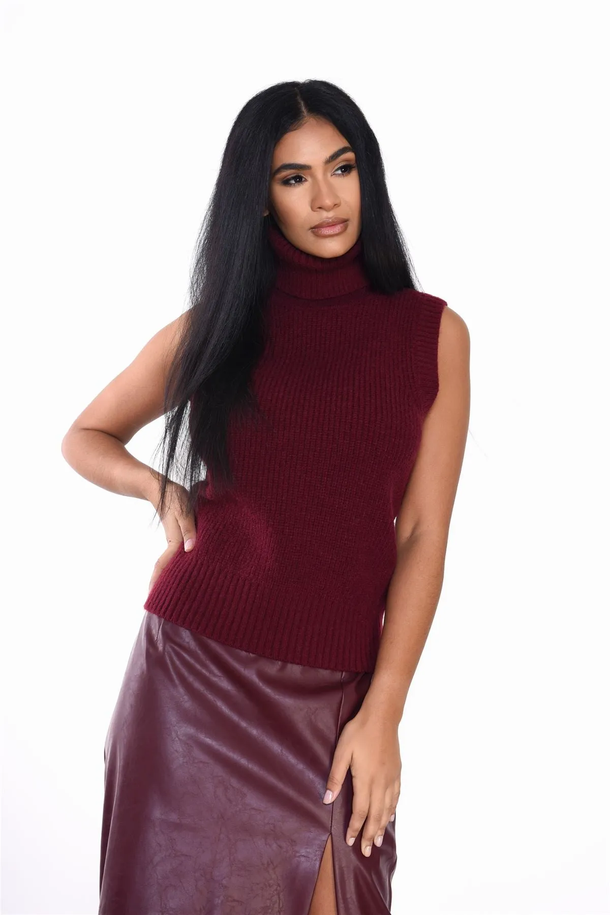 Burgundy Sleeveless Knit-Top
