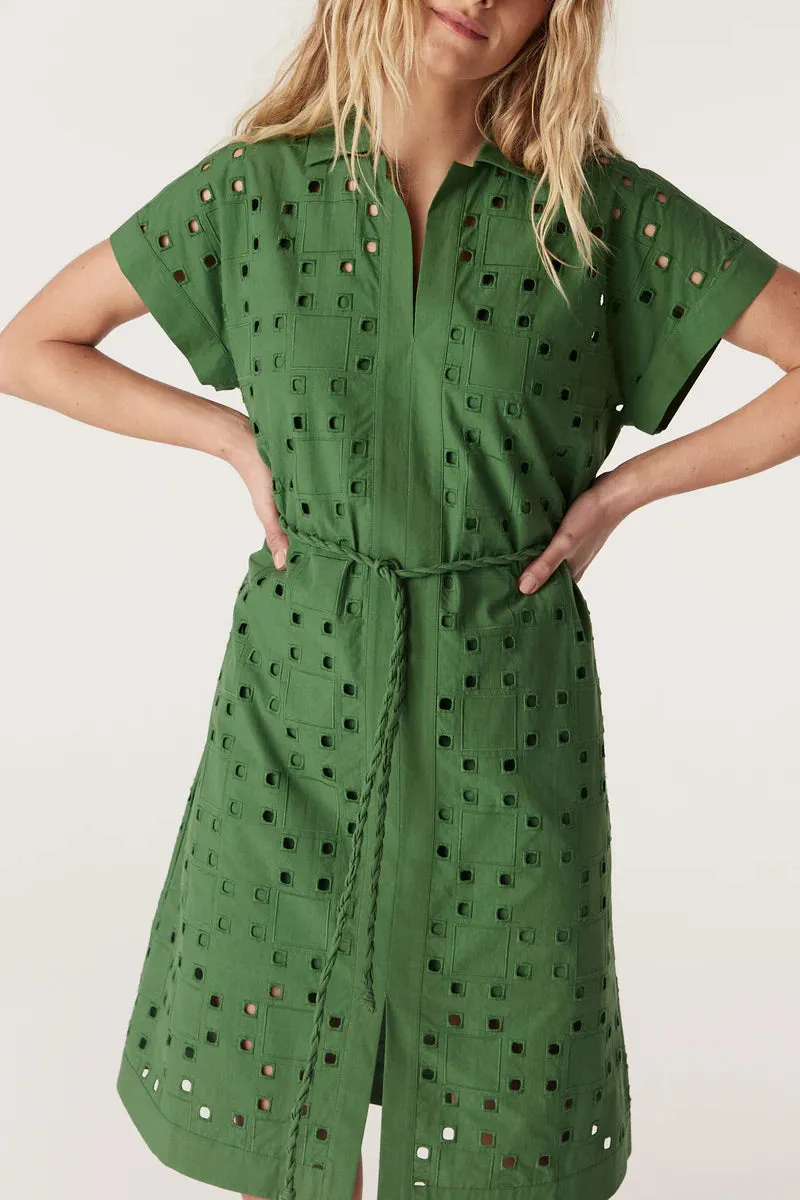 Cable Ally Embroidered Dress Green
