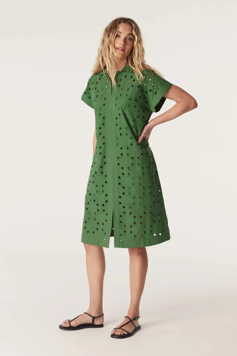 Cable Ally Embroidered Dress Green