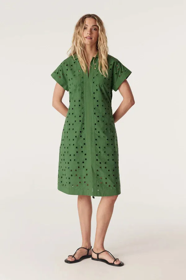 Cable Ally Embroidered Dress Green