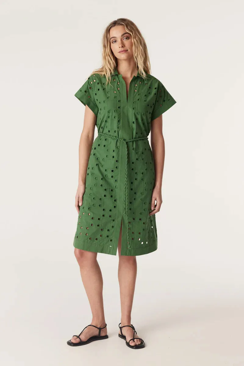 Cable Ally Embroidered Dress Green