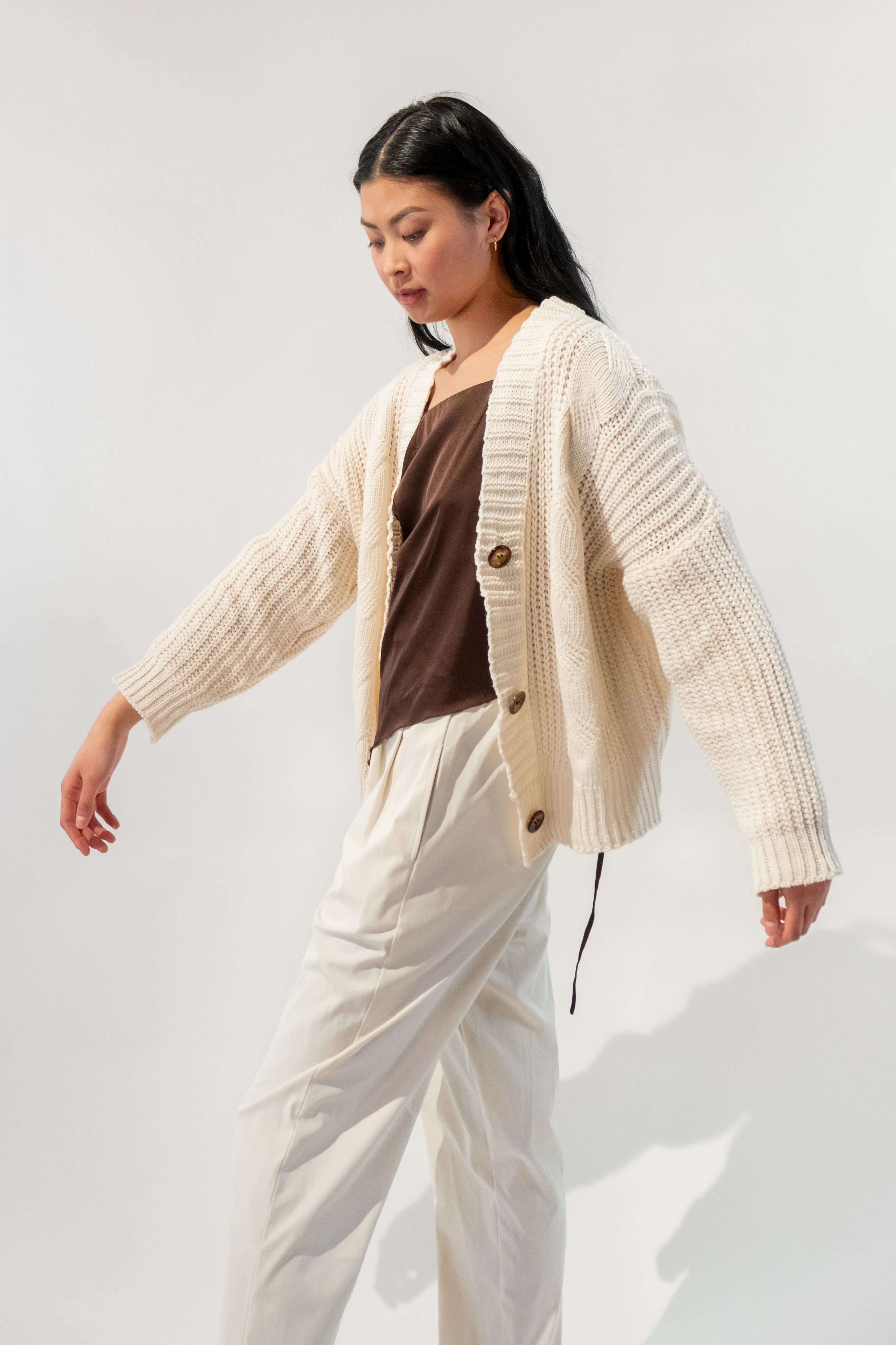 Cable Knit Button Oversized Cardigan