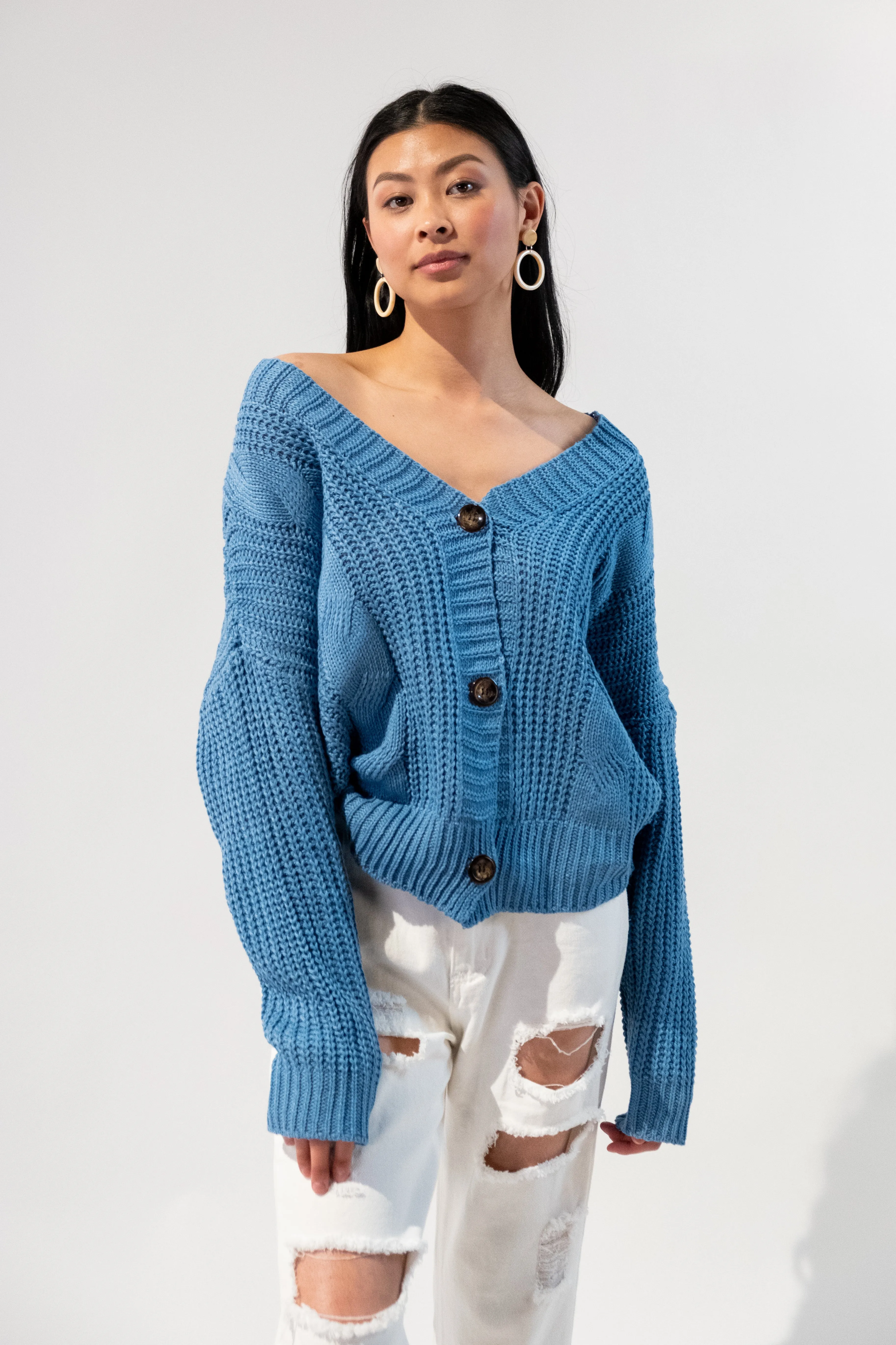 Cable Knit Button Oversized Cardigan