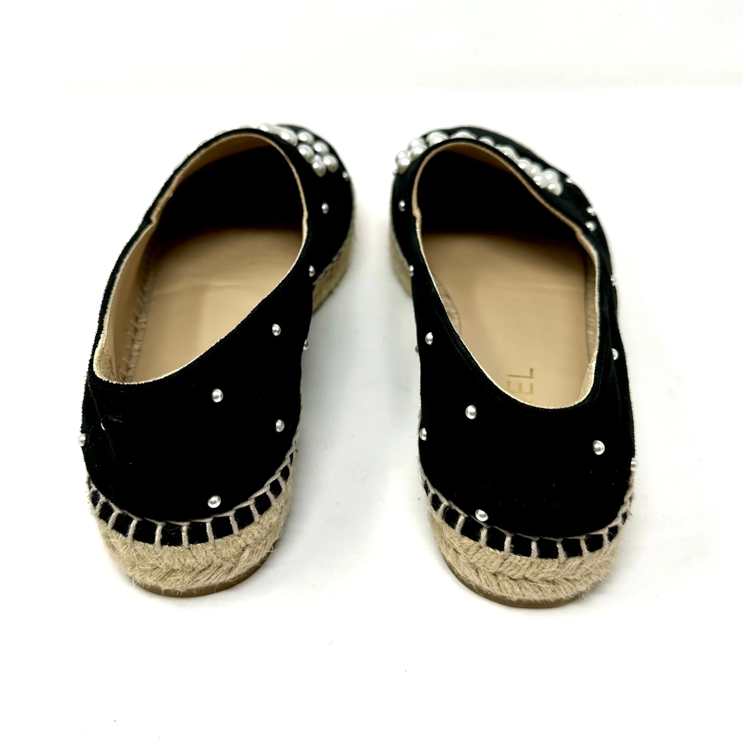 CHANEL Black Suede Pearl CC Espadrille Flats 9.5 | 40