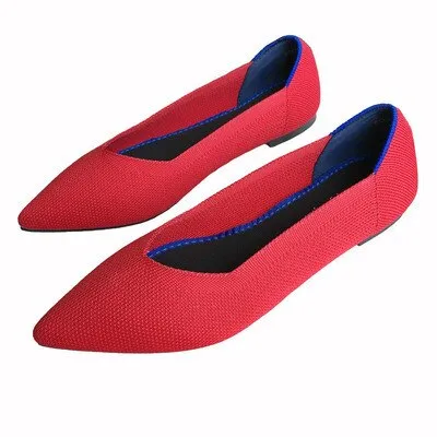 Color Casual Soft  Breathable Knit Pointed Shoes Women's Flat
