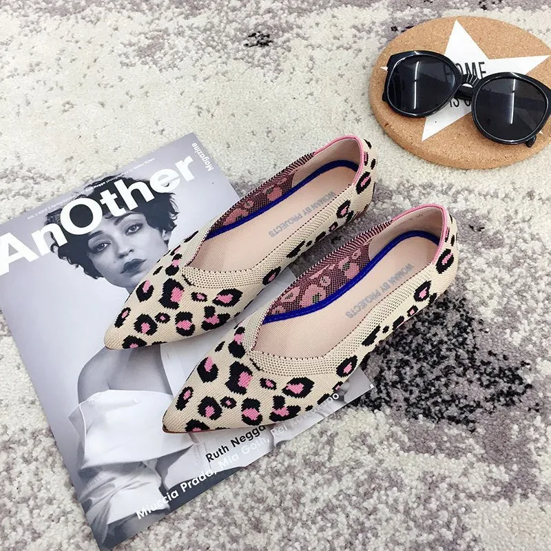 Color Casual Soft  Breathable Knit Pointed Shoes Women's Flat