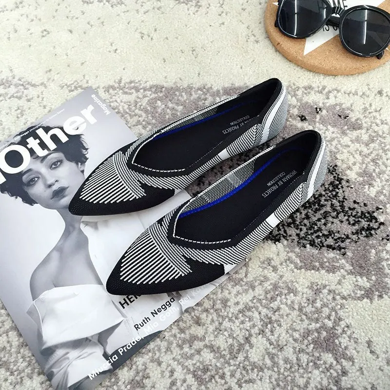 Color Casual Soft  Breathable Knit Pointed Shoes Women's Flat