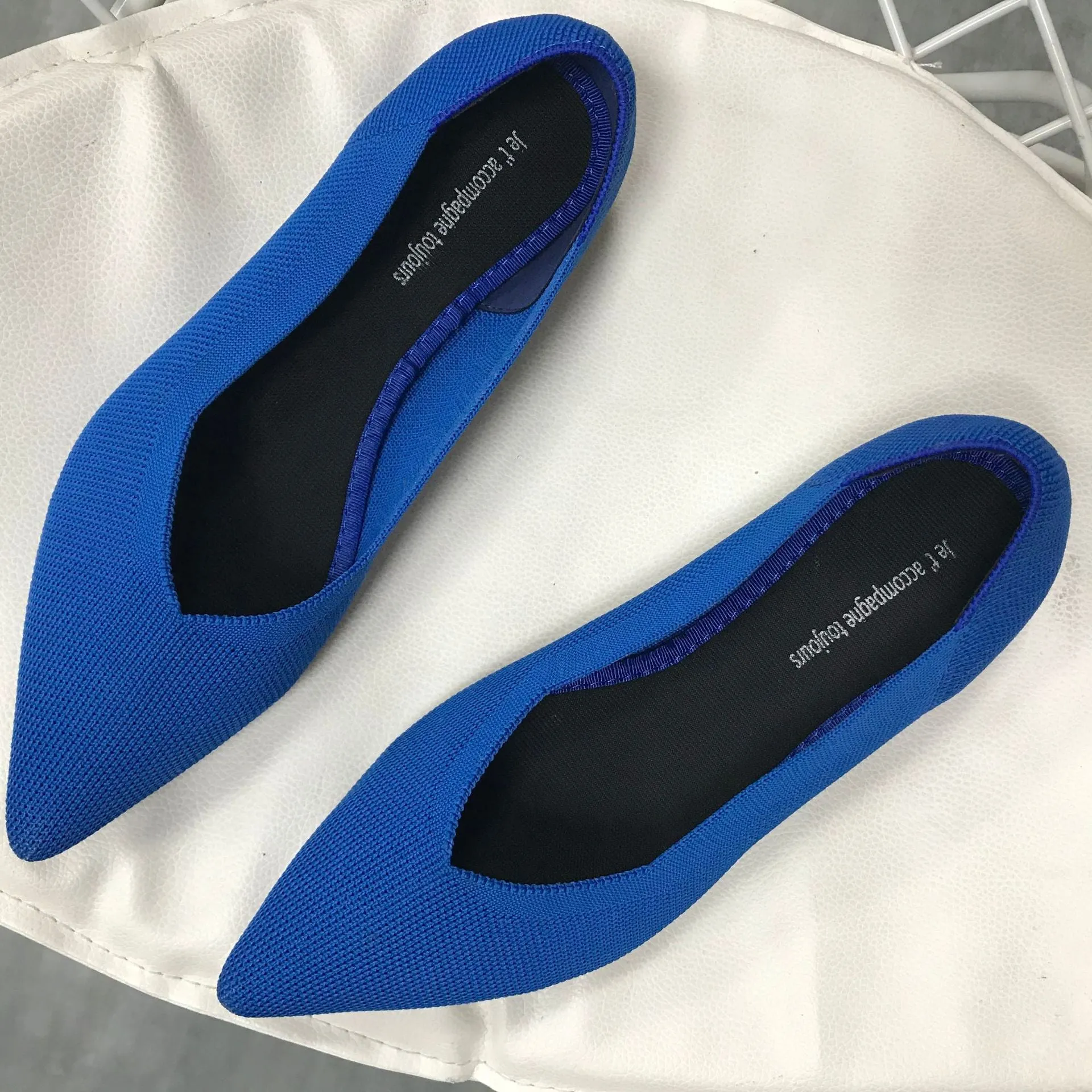 Color Casual Soft  Breathable Knit Pointed Shoes Women's Flat