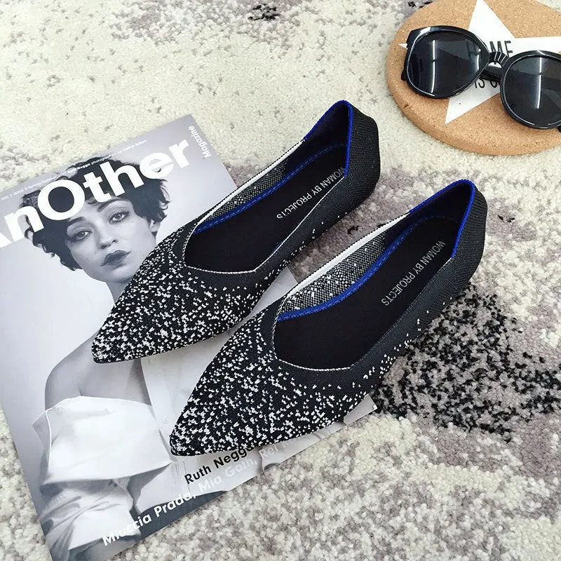 Color Casual Soft  Breathable Knit Pointed Shoes Women's Flat