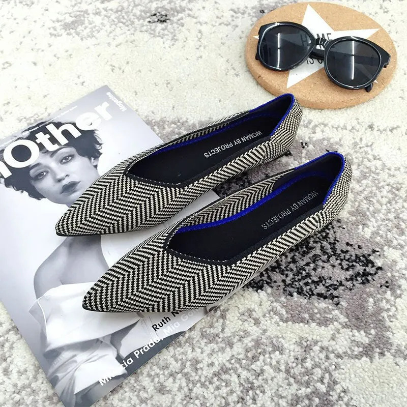 Color Casual Soft  Breathable Knit Pointed Shoes Women's Flat