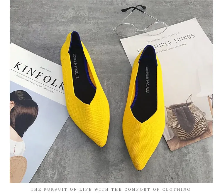 Color Casual Soft  Breathable Knit Pointed Shoes Women's Flat
