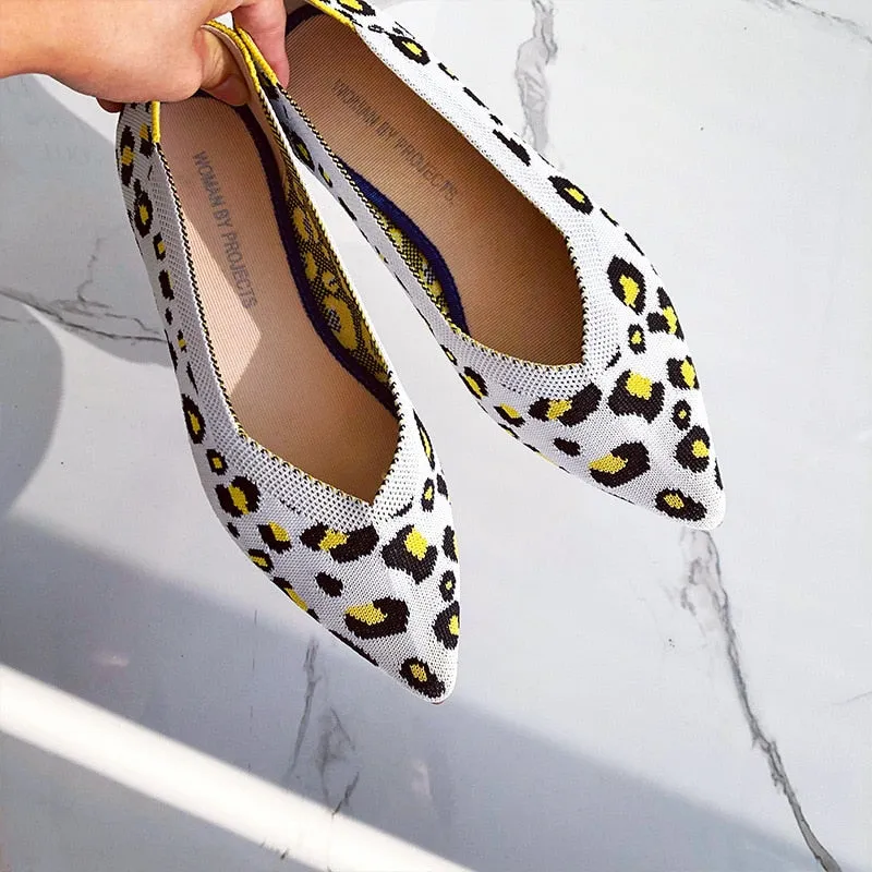 Color Casual Soft  Breathable Knit Pointed Shoes Women's Flat
