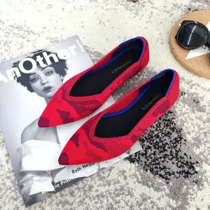 Color Casual Soft  Breathable Knit Pointed Shoes Women's Flat