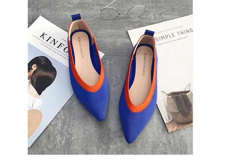 Color Casual Soft  Breathable Knit Pointed Shoes Women's Flat