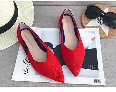 Color Casual Soft  Breathable Knit Pointed Shoes Women's Flat