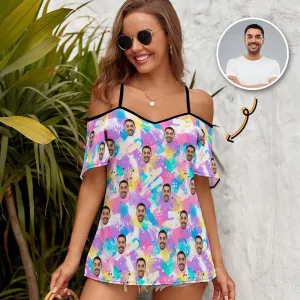 Custom Face Watercolor Paints Wave Women's Suspender Top