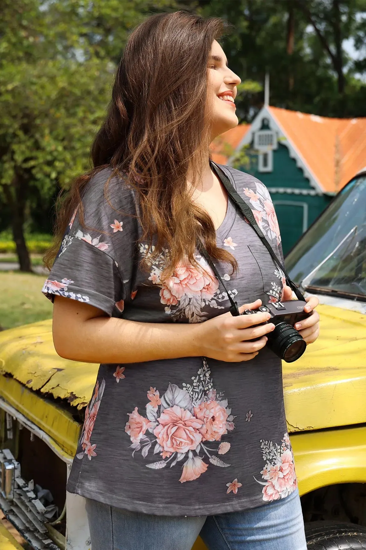 Floral Vintage Soft V Neck T-shirt