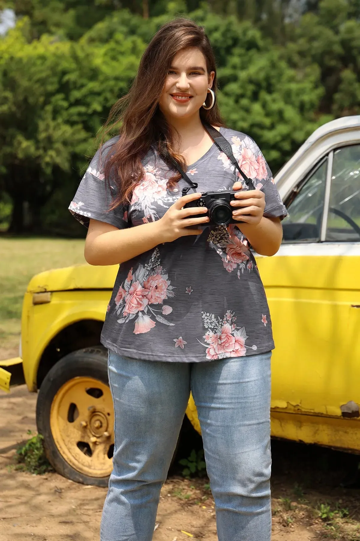 Floral Vintage Soft V Neck T-shirt