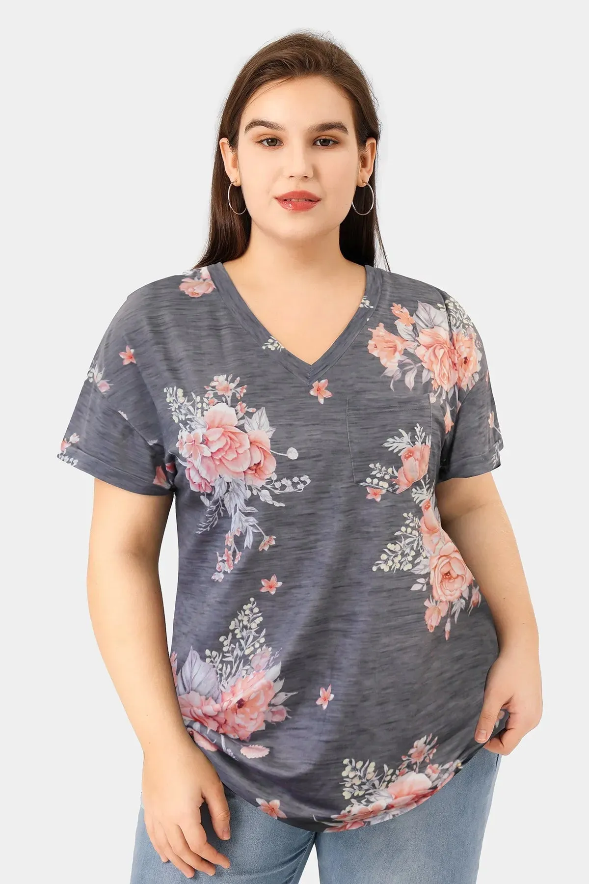 Floral Vintage Soft V Neck T-shirt