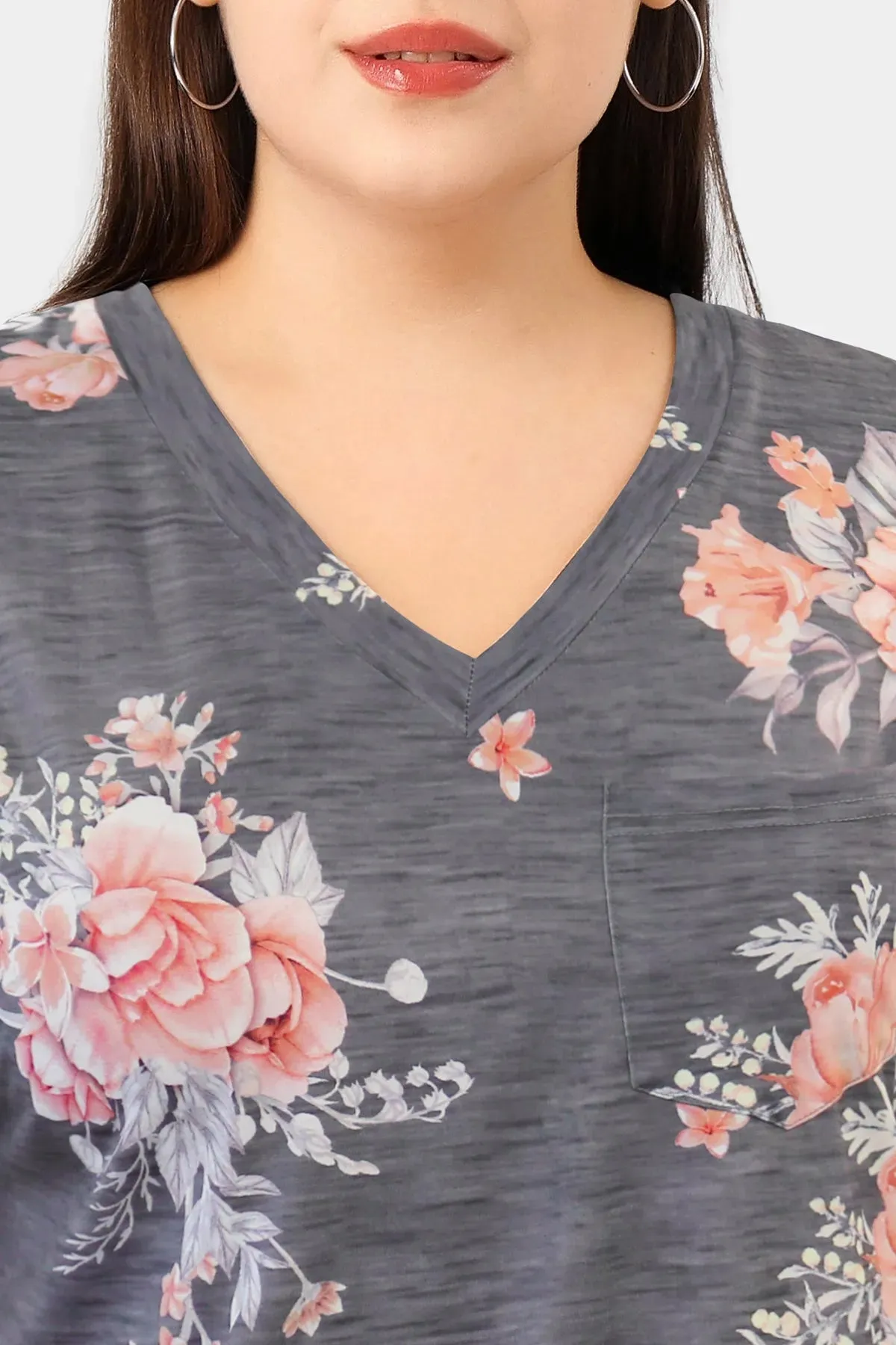Floral Vintage Soft V Neck T-shirt