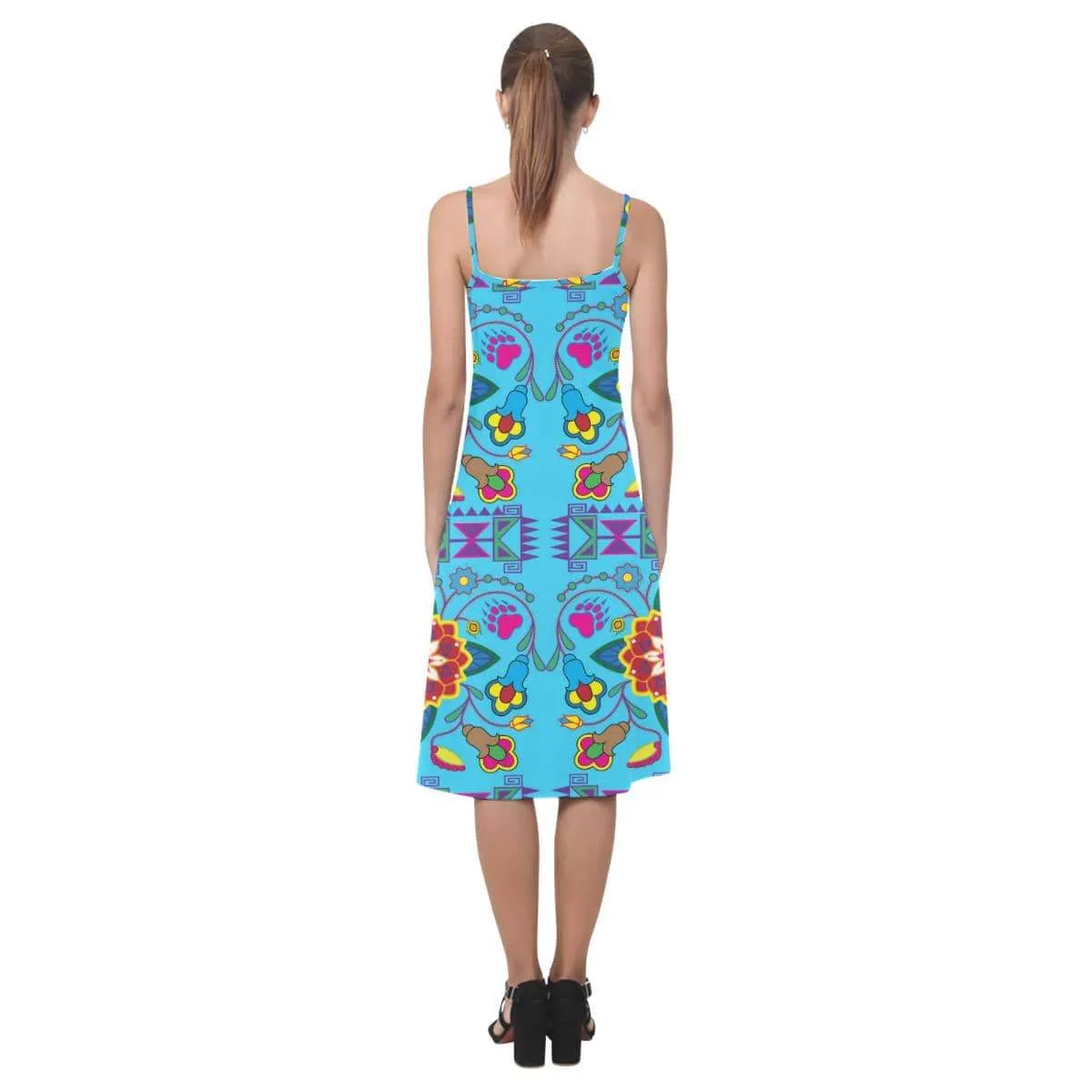 Geometric Floral Winter-Sky Blue Alcestis Slip Dress