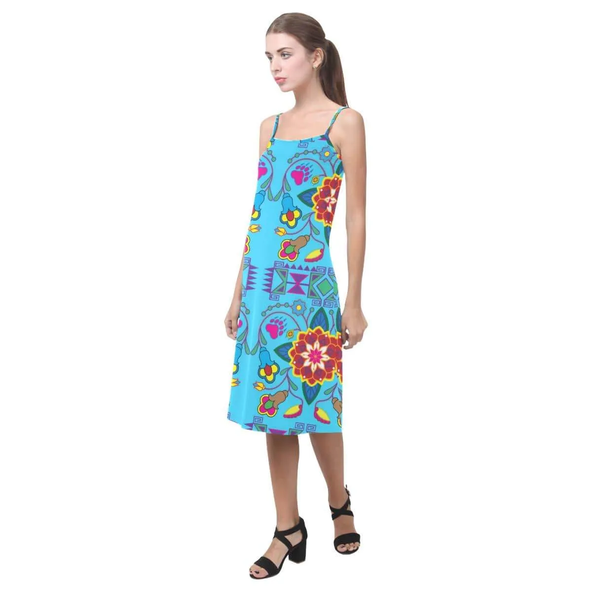 Geometric Floral Winter-Sky Blue Alcestis Slip Dress