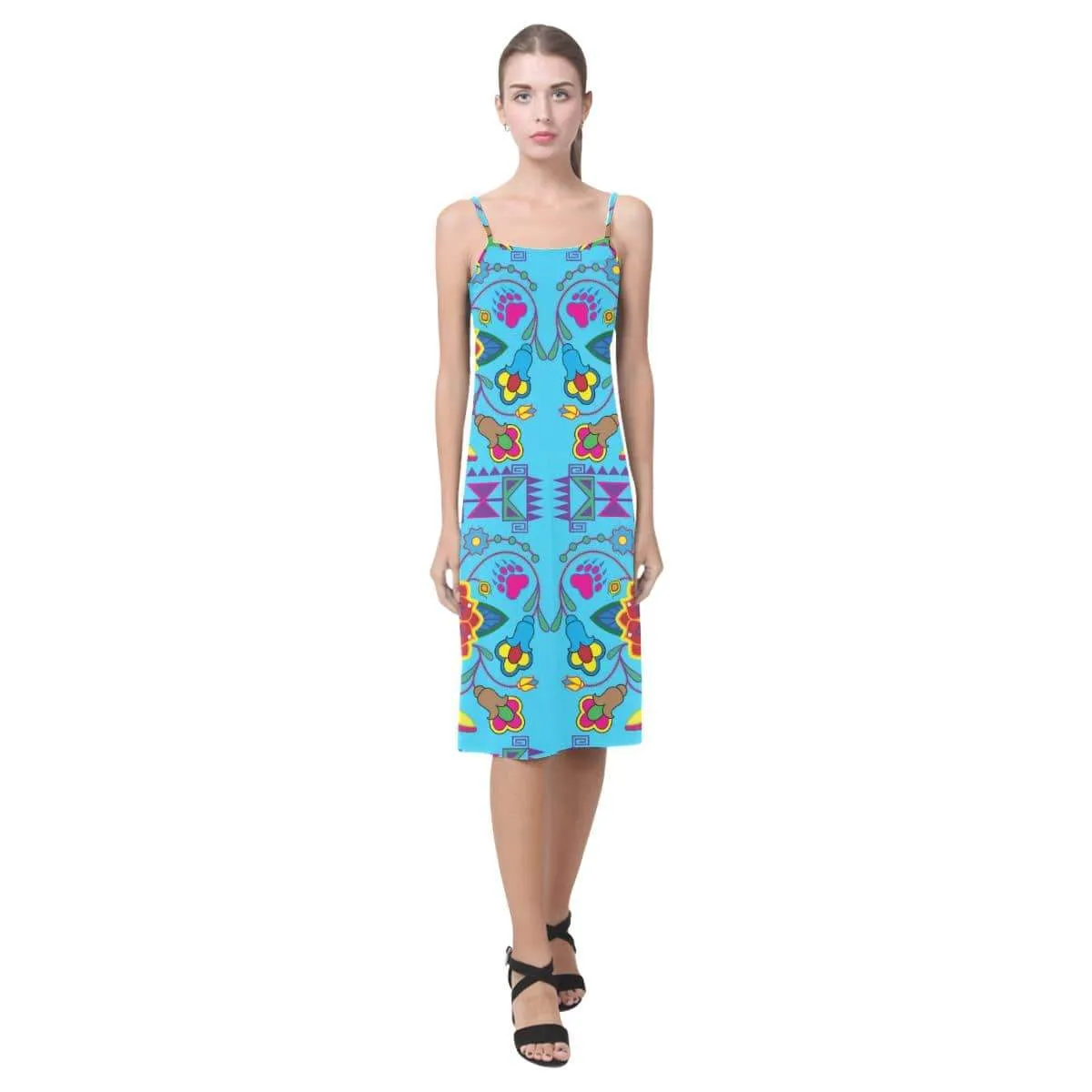 Geometric Floral Winter-Sky Blue Alcestis Slip Dress