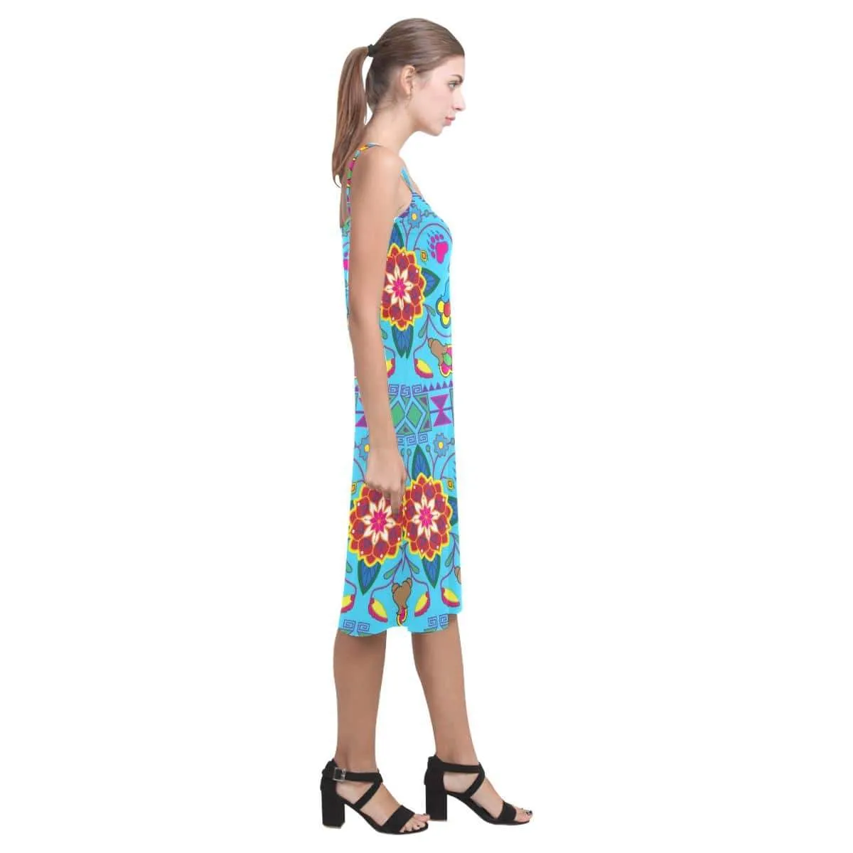 Geometric Floral Winter-Sky Blue Alcestis Slip Dress
