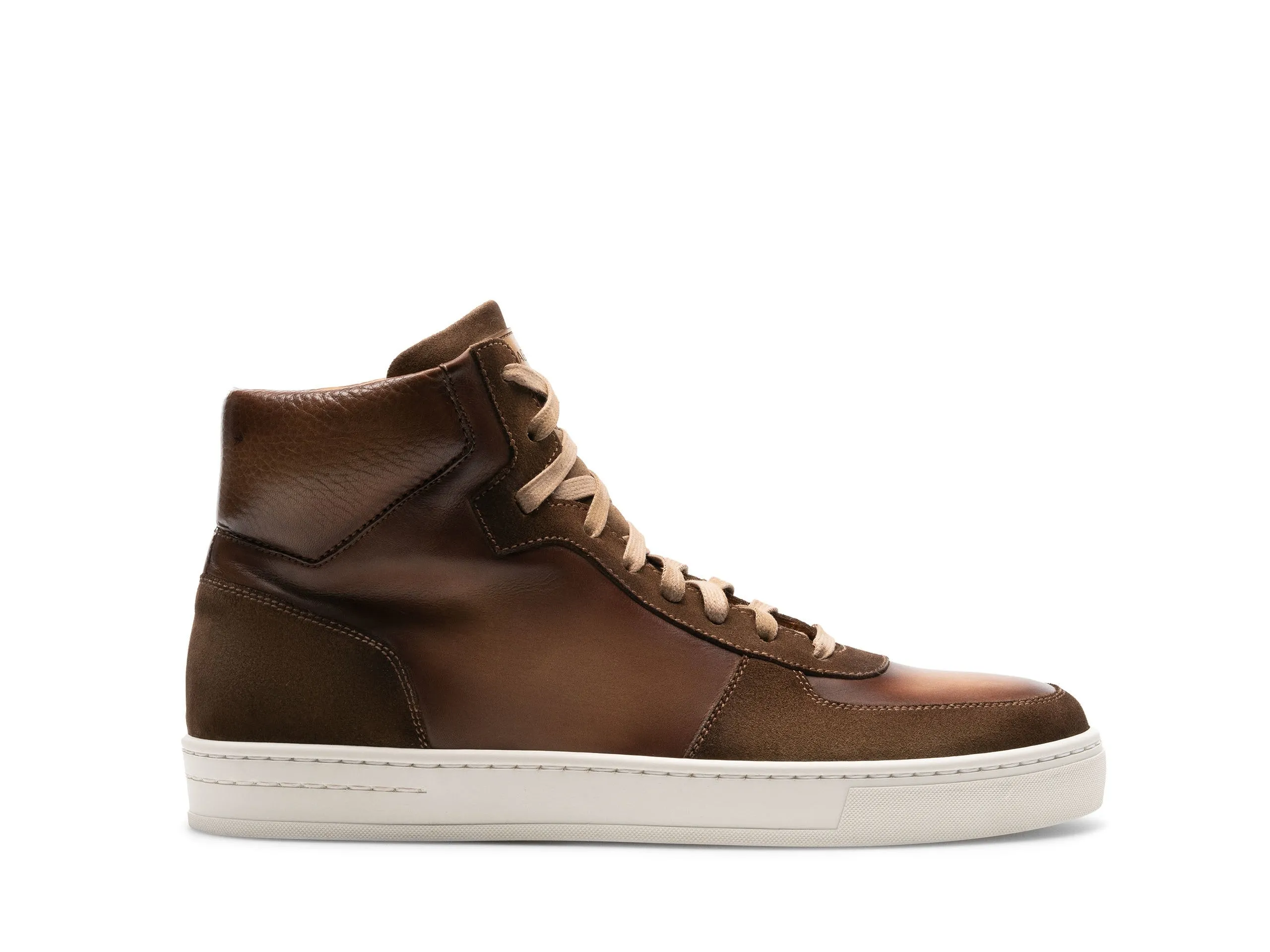 Height Increasing Brown Leather and Suede Porirua High Top Sneaker Boots