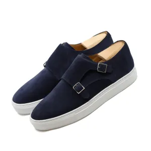 Height Increasing Navy Blue Suede Ferrol Monk Strap Sneakers