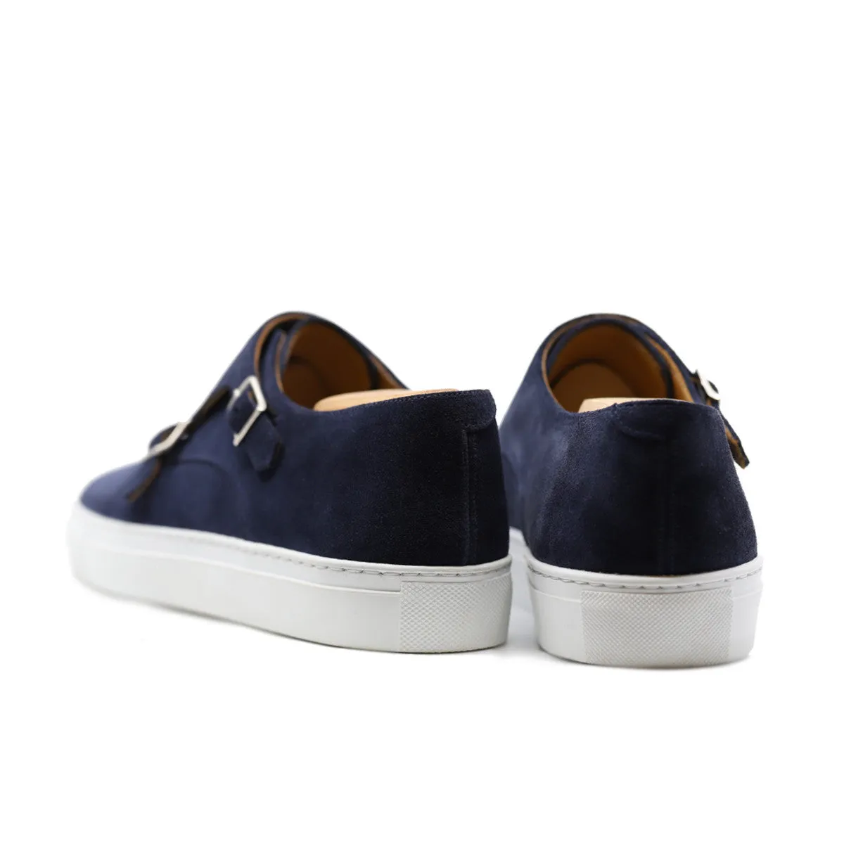 Height Increasing Navy Blue Suede Ferrol Monk Strap Sneakers