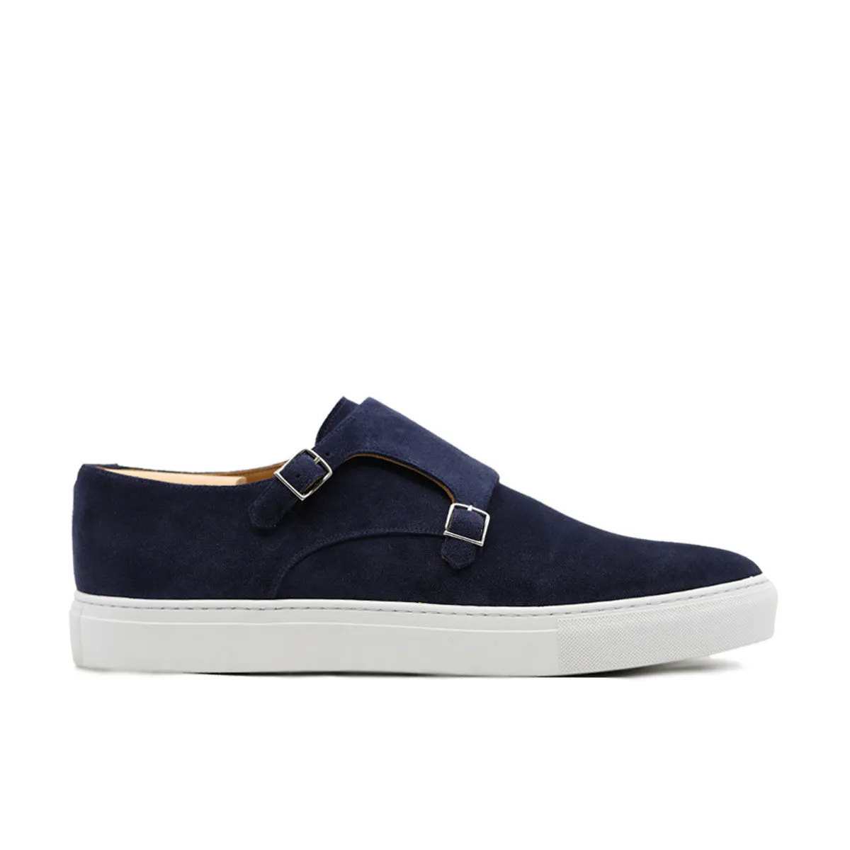 Height Increasing Navy Blue Suede Ferrol Monk Strap Sneakers