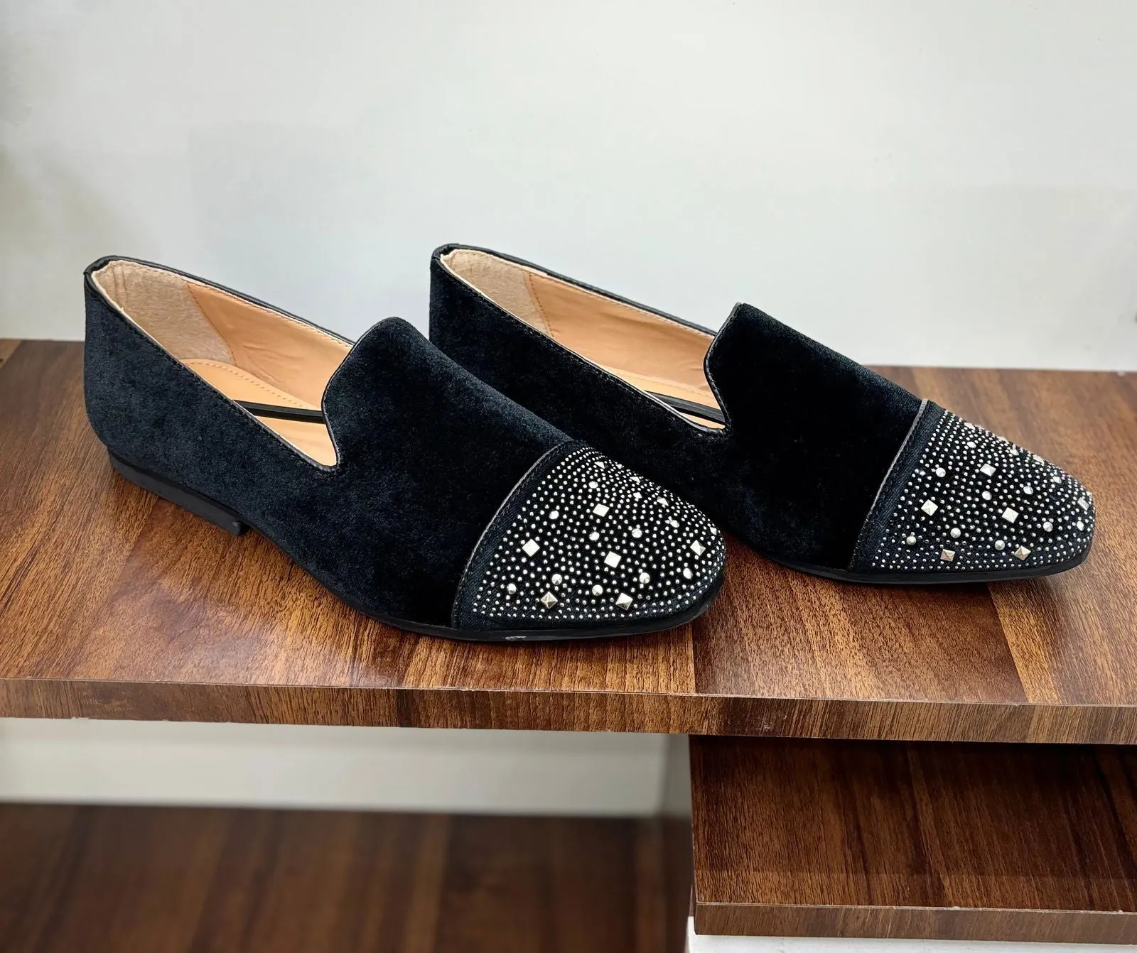 Jack Marc Fashion Rhinestone Suede Moccasins for Men
