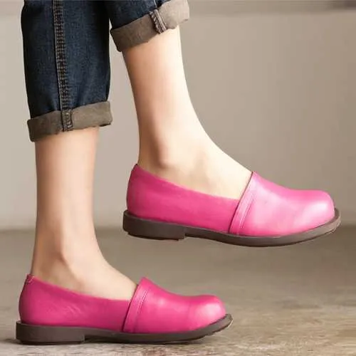 Leather Shoes Women Low Top Casual Outdoor Soft Slip On Flat Loafers