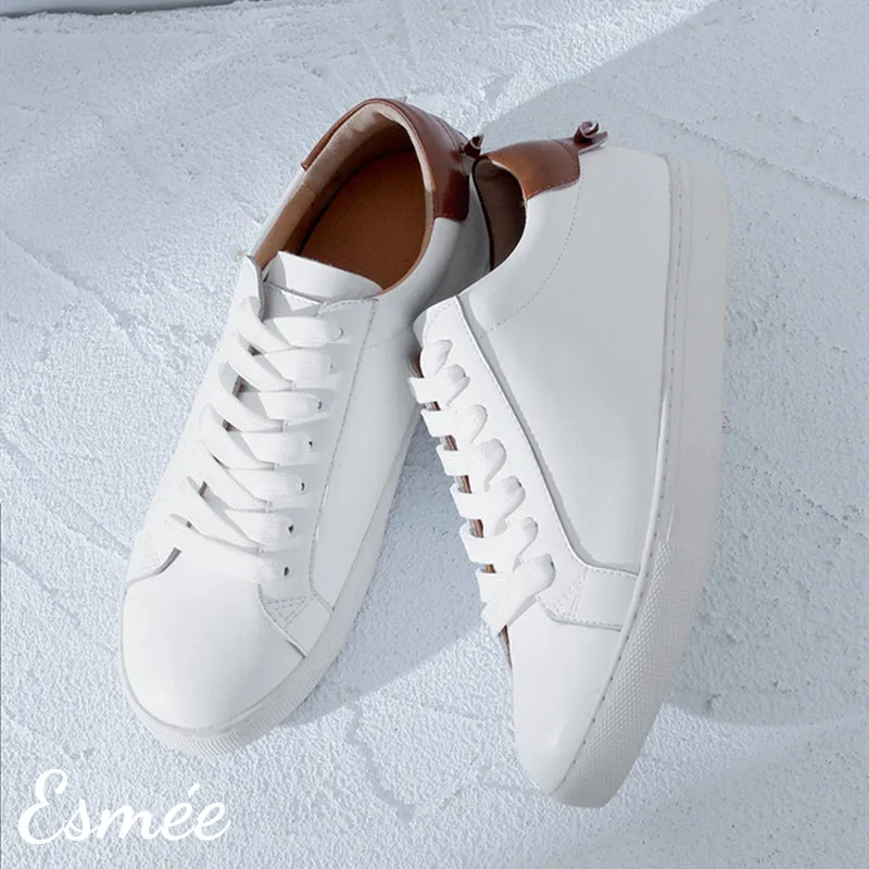 Leather Sneakers with 3 Colors Heel Cap
