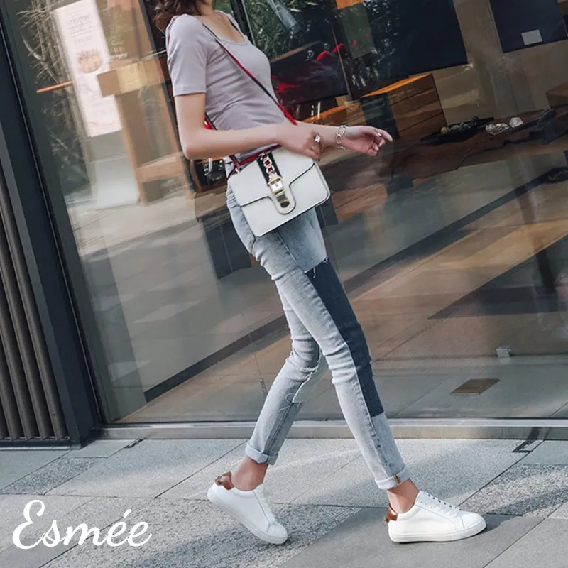 Leather Sneakers with 3 Colors Heel Cap