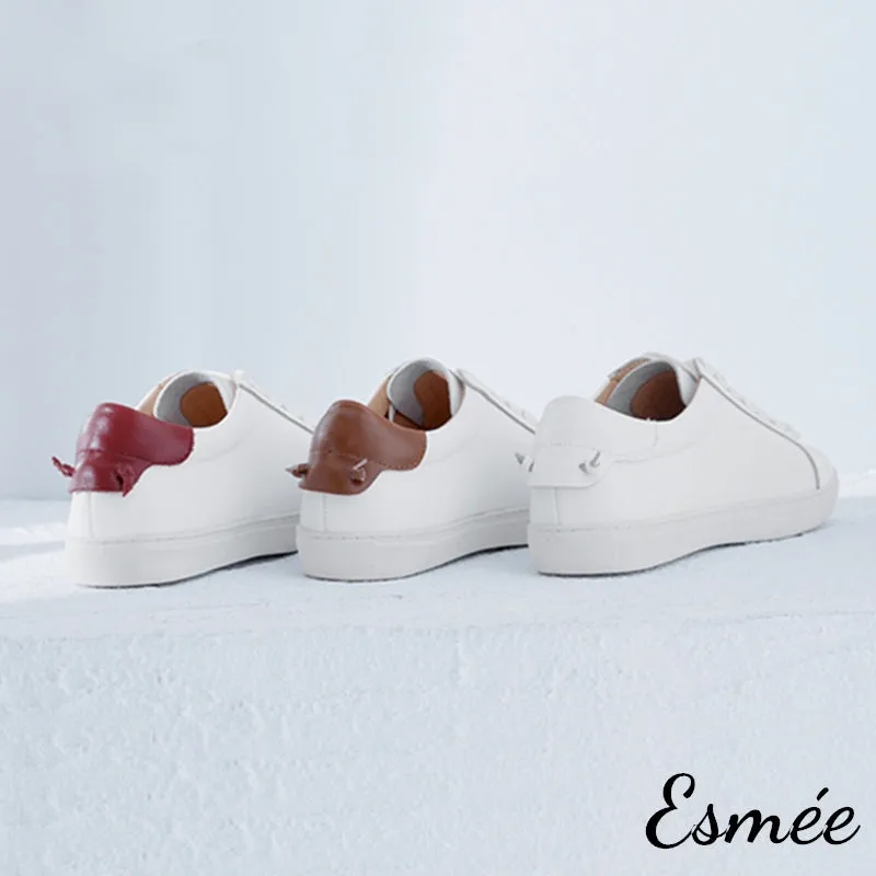 Leather Sneakers with 3 Colors Heel Cap