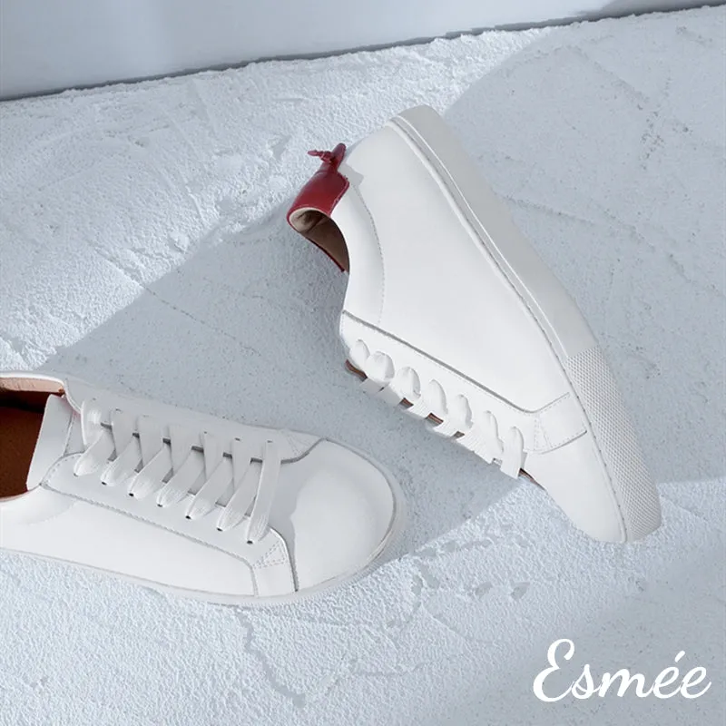 Leather Sneakers with 3 Colors Heel Cap