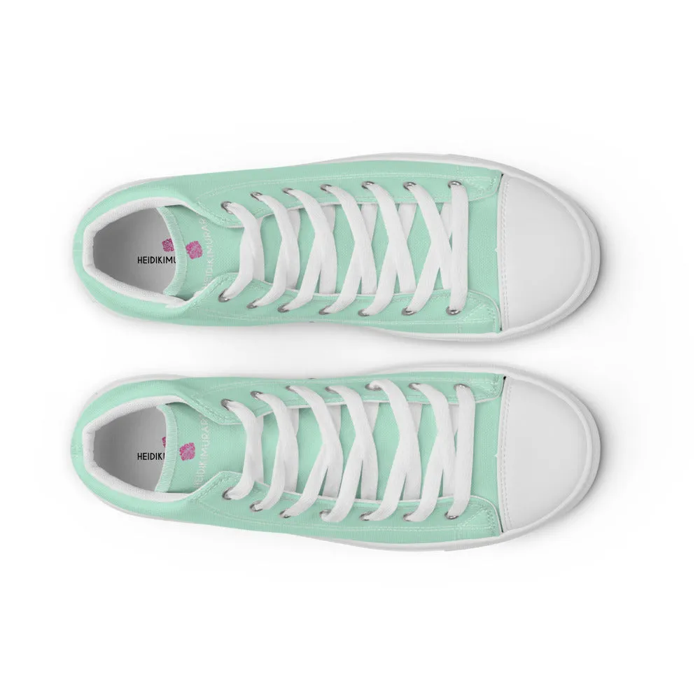 Light Blue Men's High Tops, Solid Light Pastel Blue Color Men’s High Top Canvas Sneaker Shoes (US Size: 5-13)