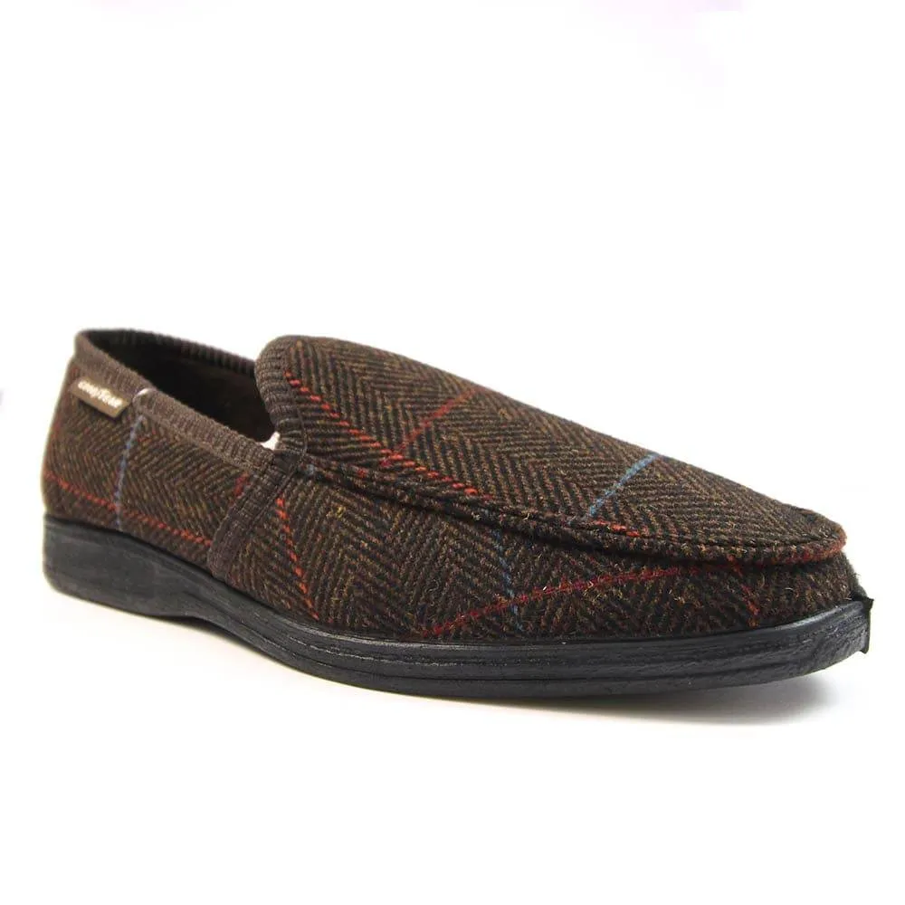 Lunar Good Year KMG137 Eisenhower Mens Brown Textile Slip On Slippers