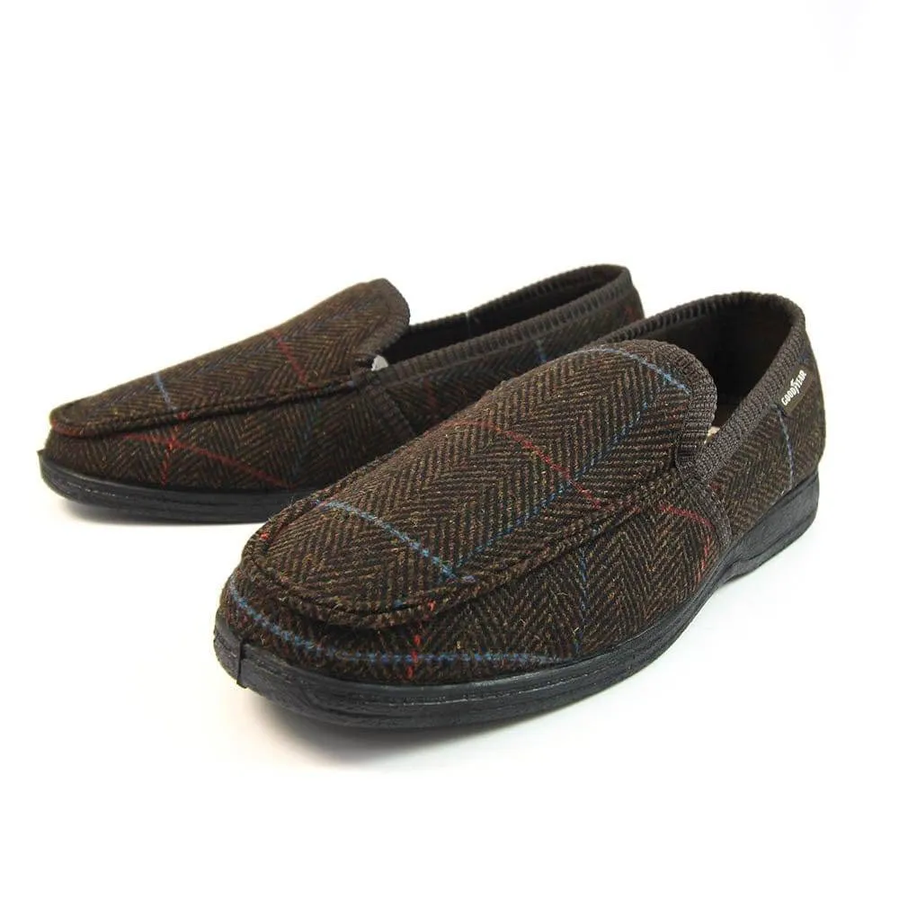 Lunar Good Year KMG137 Eisenhower Mens Brown Textile Slip On Slippers