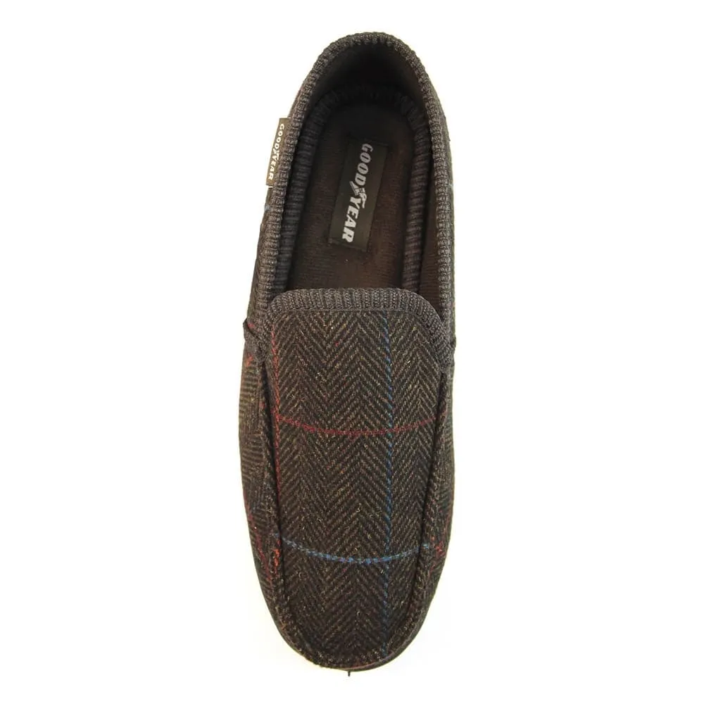 Lunar Good Year KMG137 Eisenhower Mens Brown Textile Slip On Slippers