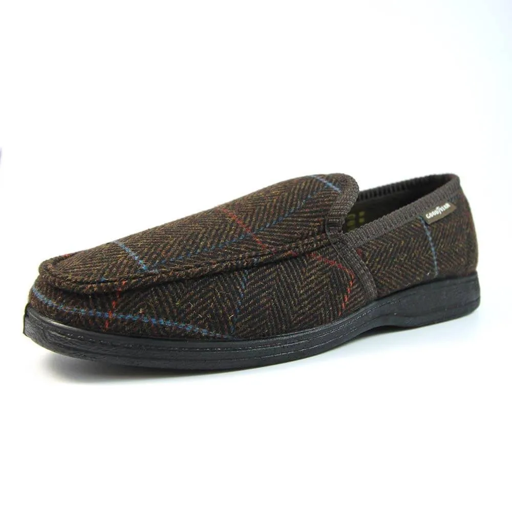 Lunar Good Year KMG137 Eisenhower Mens Brown Textile Slip On Slippers